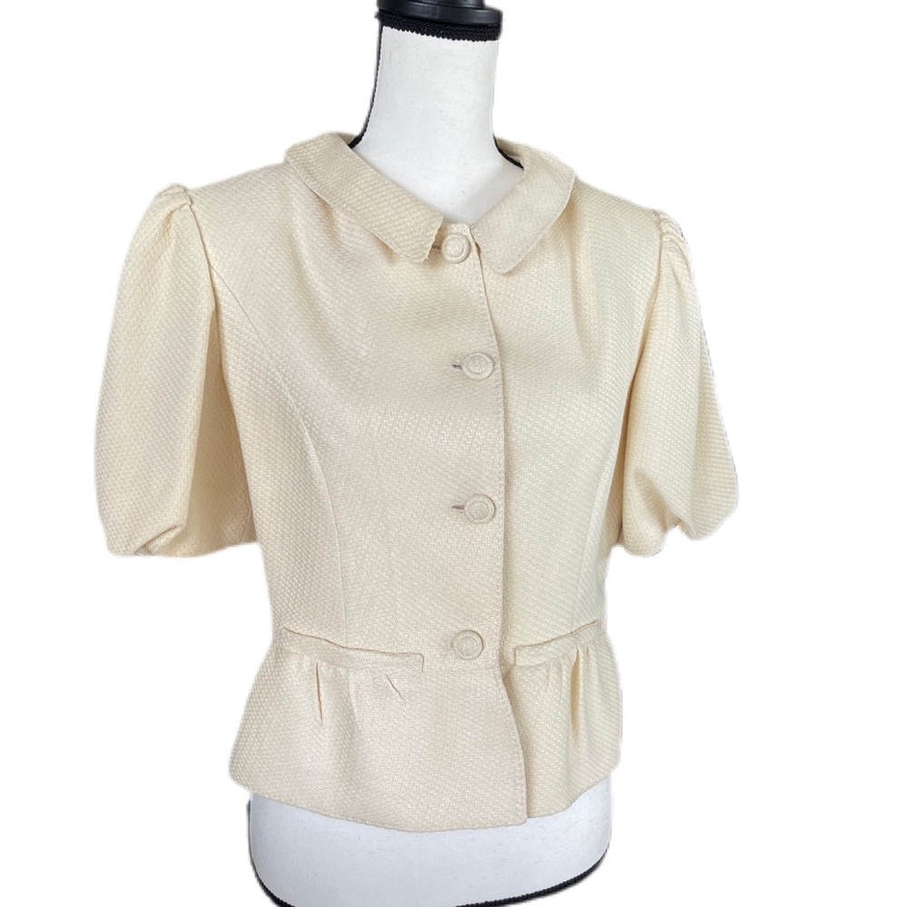 COPY - Luxury Designer Valentino Silk Blend Cream Puffed Short-Sleeved Jacket S…